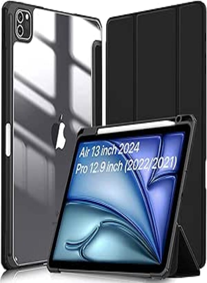Robustrion for iPad Air 13 inch Cover Case with [Pencil Holder] [Transparent Back] Hybrid Case Cover for iPad Air 13 inch 2024 [Auto Sleep Wake Support] - Black